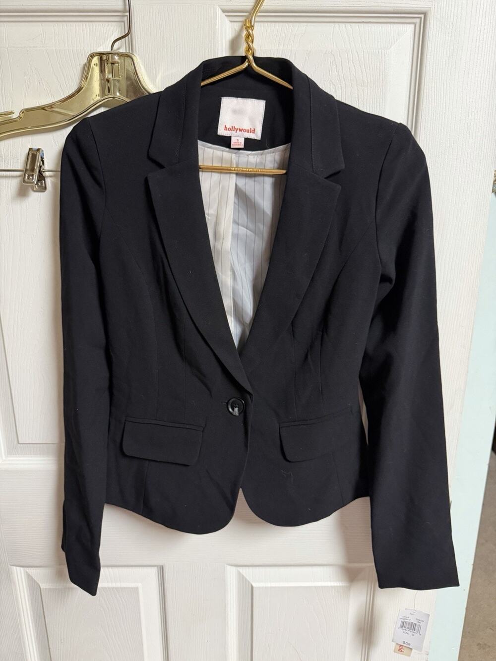 hollywould Lined Blazer Black Size Small Work Career 32x21 Stretch New With Tag